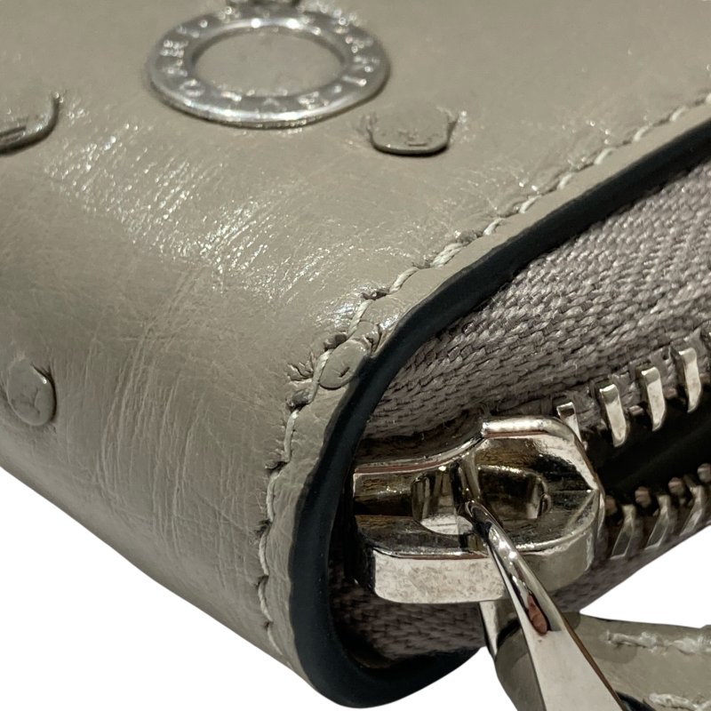 BVLGARI 寶格麗 293299S MAN YEN LONG WALLET 長夾 鴕鳥皮 米色 銀釦-7