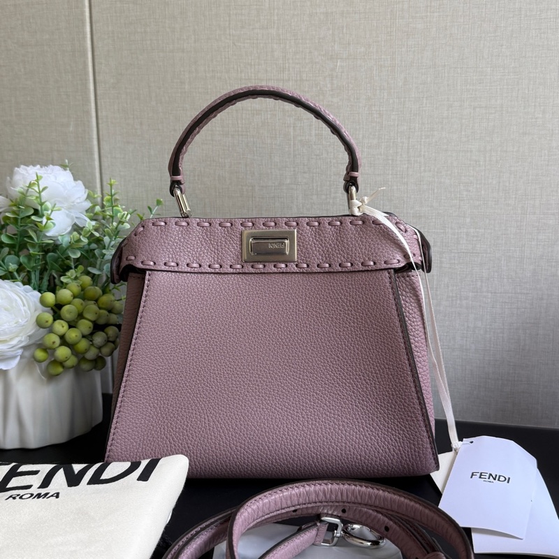 99新 FENDI 芬迪 Peekaboo迷你荔枝皮粉色 尺寸23x18x11-0