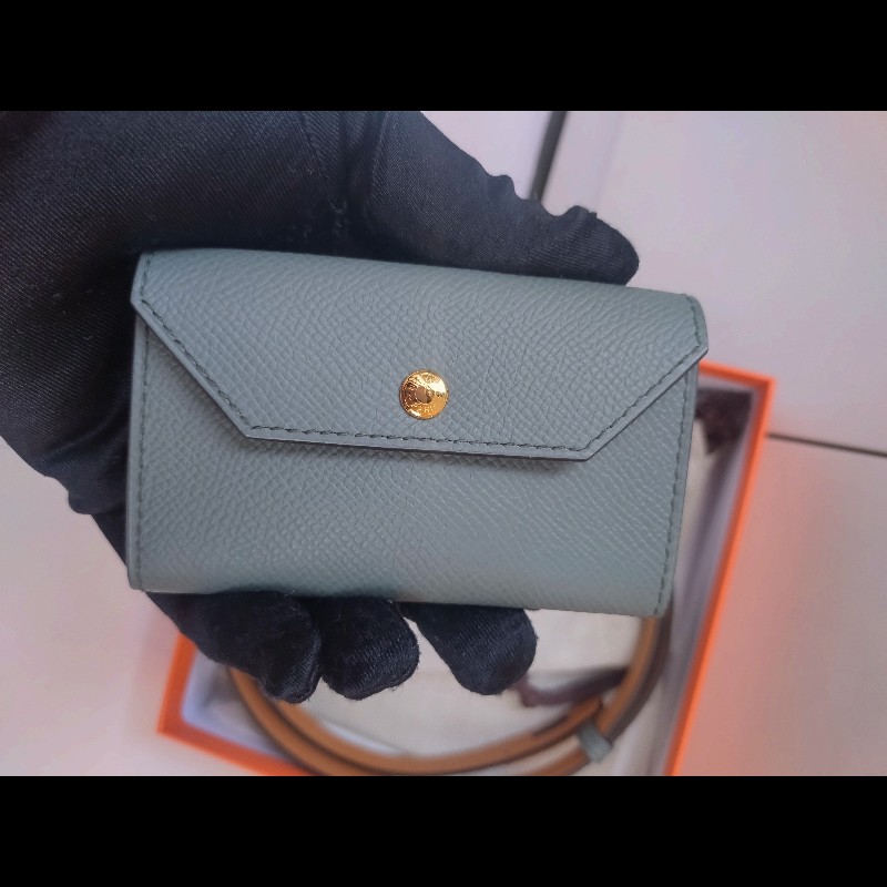 Hermes 金釦灰皮凱莉細腰帶（附卡片套）Kelly pocket 18-1