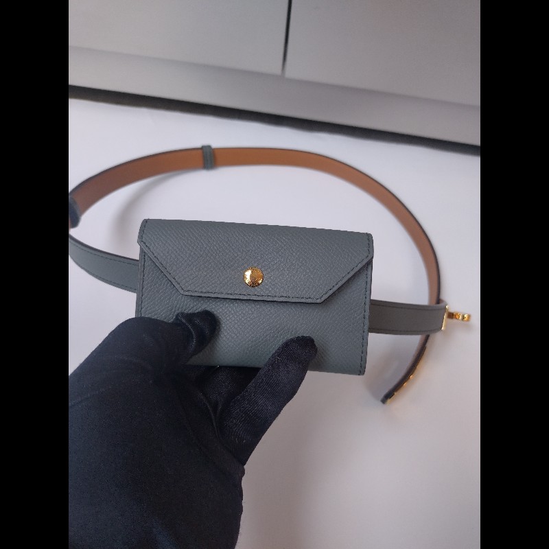 Hermes 金釦灰皮凱莉細腰帶（附卡片套）Kelly pocket 18-2