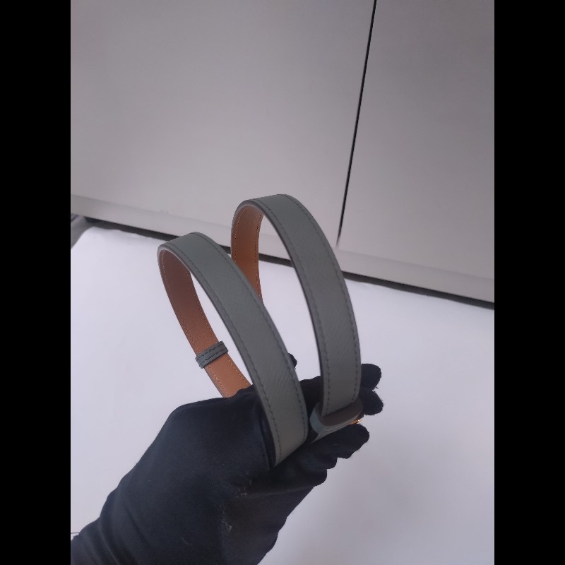 Hermes 金釦灰皮凱莉細腰帶（附卡片套）Kelly pocket 18-10
