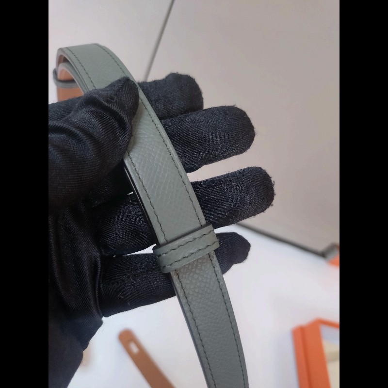 Hermes 金釦灰皮凱莉細腰帶（附卡片套）Kelly pocket 18-11