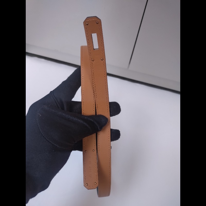 Hermes 金釦灰皮凱莉細腰帶（附卡片套）Kelly pocket 18-17