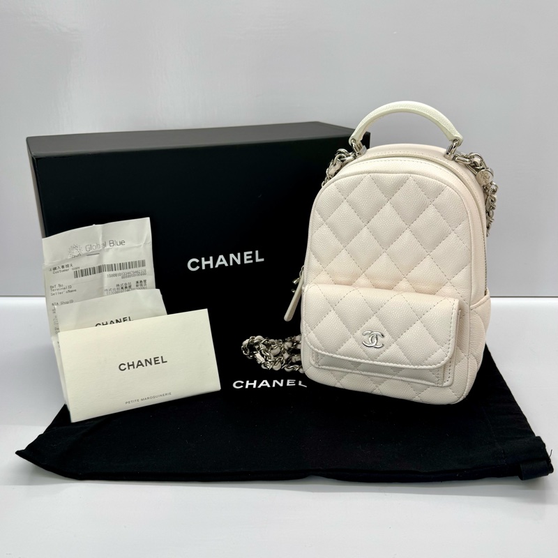 香奈兒 Chanel Caviar 荔枝紋皮鍊條迷你後背包 AP3753 白色-0