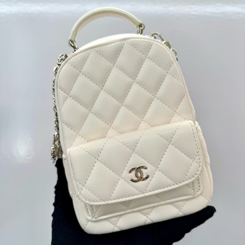 香奈兒 Chanel Caviar 荔枝紋皮鍊條迷你後背包 AP3753 白色-1