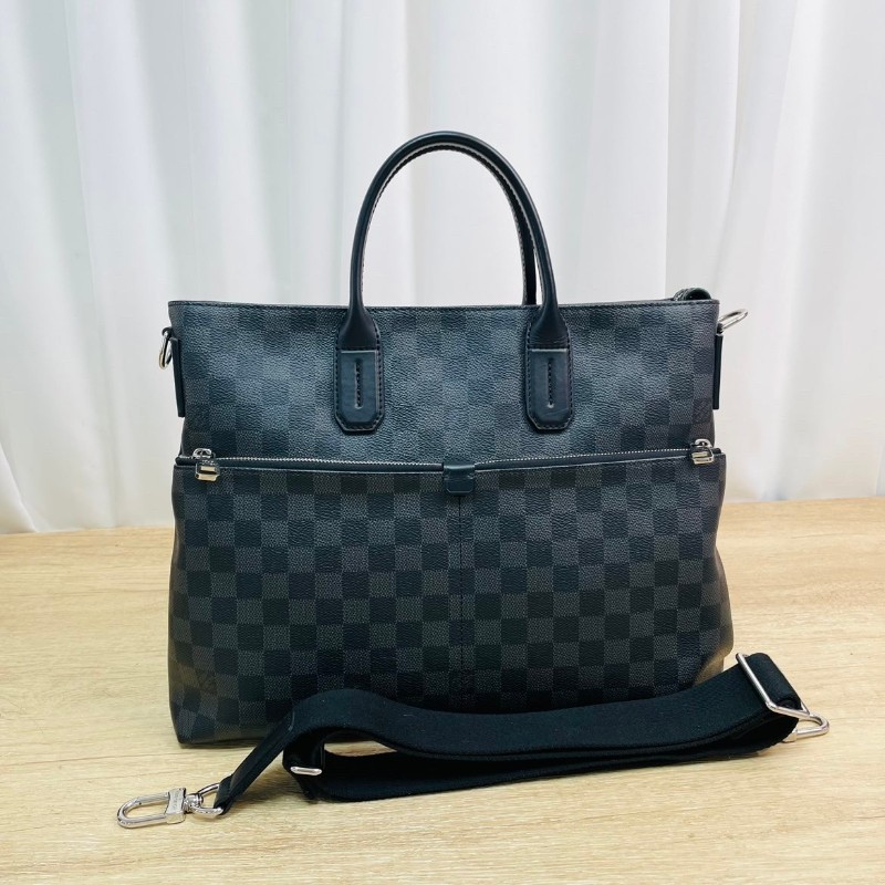 LV  路易威登 黑灰棋盤格手提公文包 單肩斜挎包 經典款 適合商務出差 超級實用-0