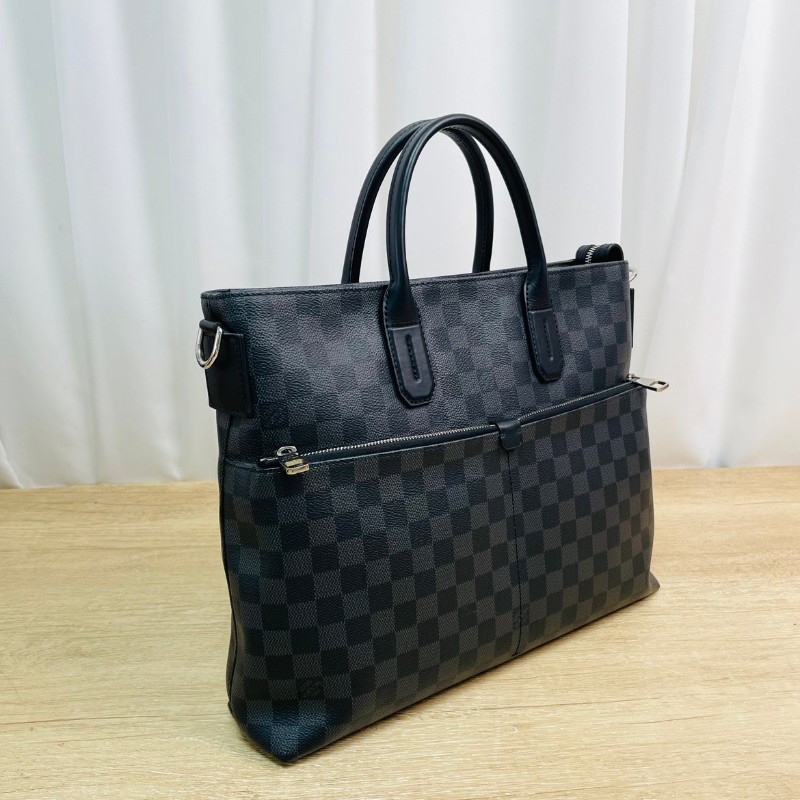 LV  路易威登 黑灰棋盤格手提公文包 單肩斜挎包 經典款 適合商務出差 超級實用-2