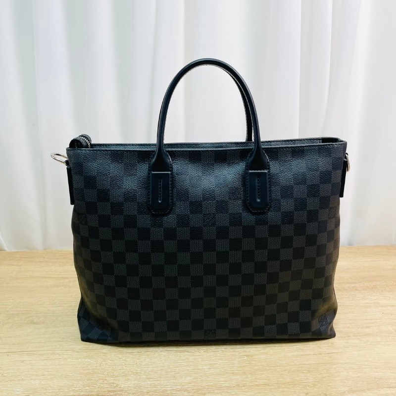 LV  路易威登 黑灰棋盤格手提公文包 單肩斜挎包 經典款 適合商務出差 超級實用-6