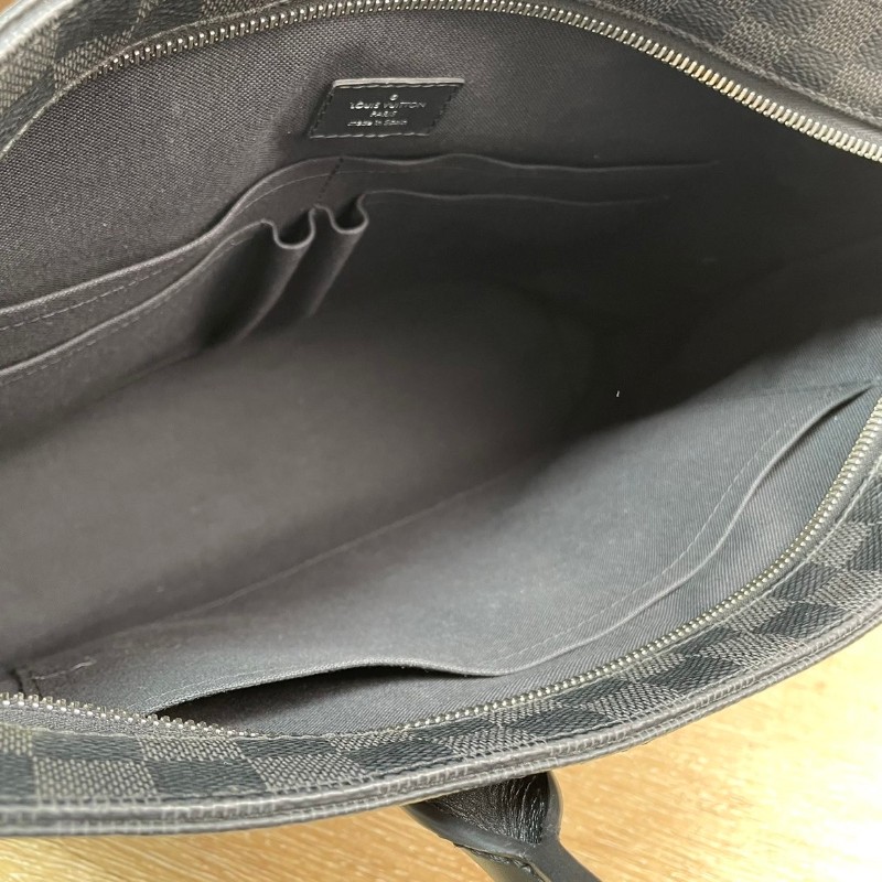 LV  路易威登 黑灰棋盤格手提公文包 單肩斜挎包 經典款 適合商務出差 超級實用-11