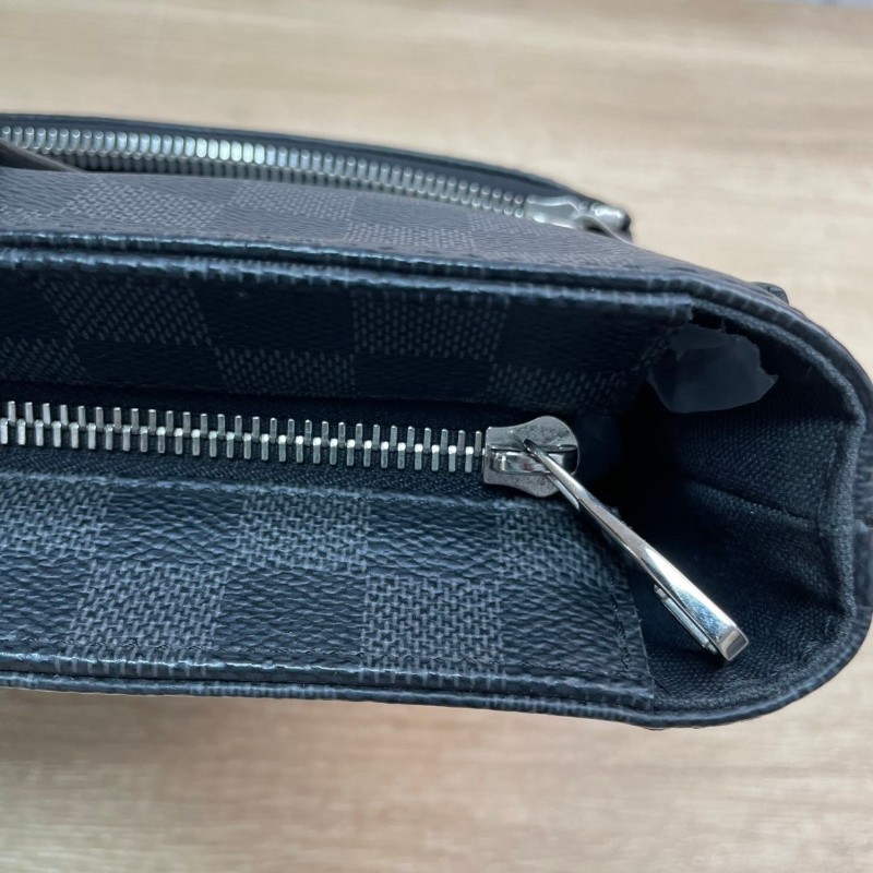 LV  路易威登 黑灰棋盤格手提公文包 單肩斜挎包 經典款 適合商務出差 超級實用-14