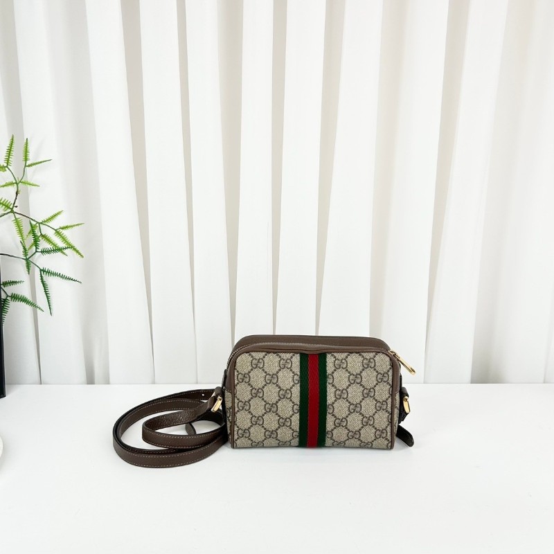 古馳/Gucci  Ophidia腰包，經典GG老花帆布配棕色皮革，紅綠織帶點綴， 金色拉鍊五金，可做腰包斜挎包 內裡乾淨整潔，適合日常通勤背-1