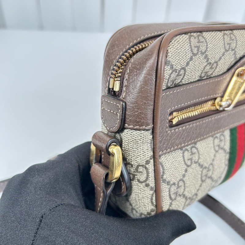 古馳/Gucci  Ophidia腰包，經典GG老花帆布配棕色皮革，紅綠織帶點綴， 金色拉鍊五金，可做腰包斜挎包 內裡乾淨整潔，適合日常通勤背-15