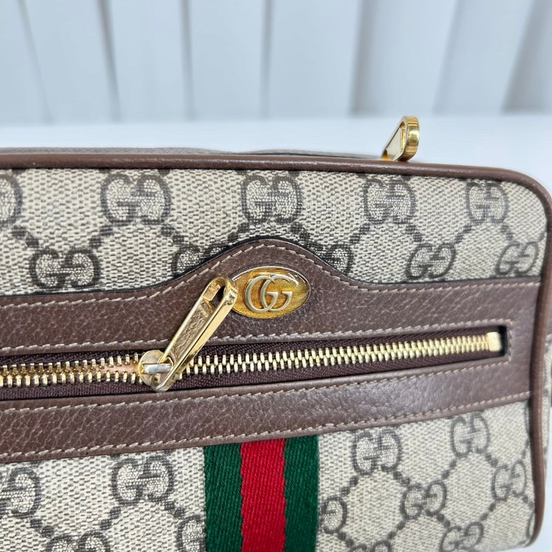 古馳/Gucci  Ophidia腰包，經典GG老花帆布配棕色皮革，紅綠織帶點綴， 金色拉鍊五金，可做腰包斜挎包 內裡乾淨整潔，適合日常通勤背-24