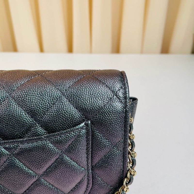 香奈兒CHANEL  荔枝皮限量款幻彩woc鏈條包 27開 貝母雙C扣 經典又百搭-12