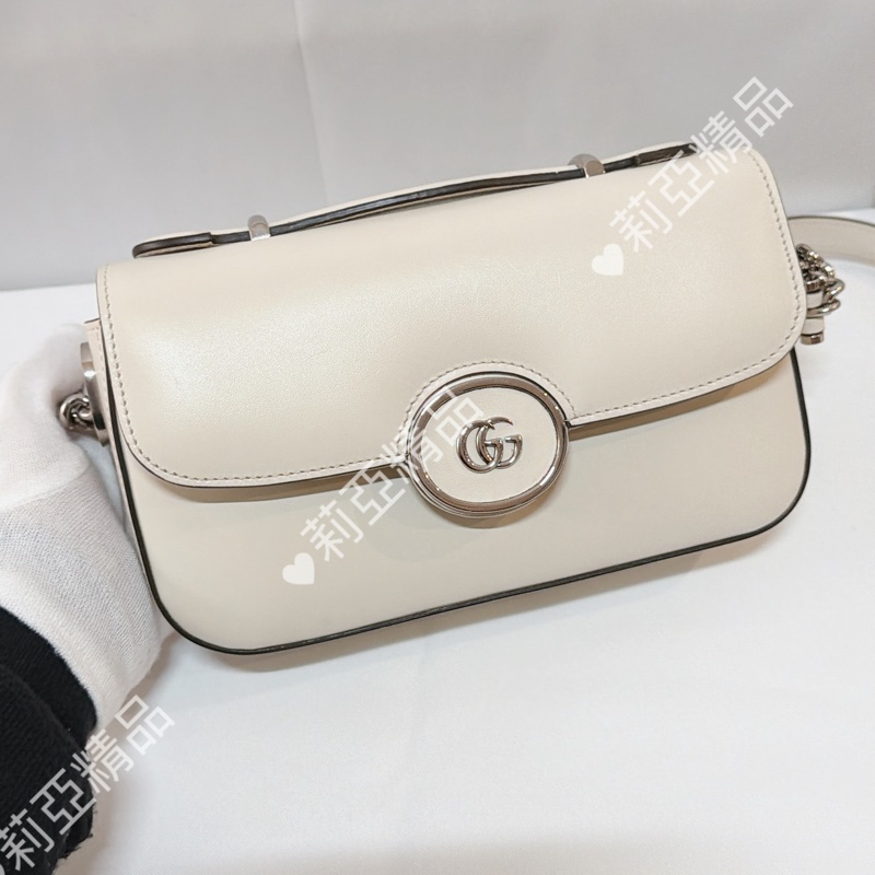 莉亞精品♡Gucci Petite gg logo斜背包白 二手美包-2