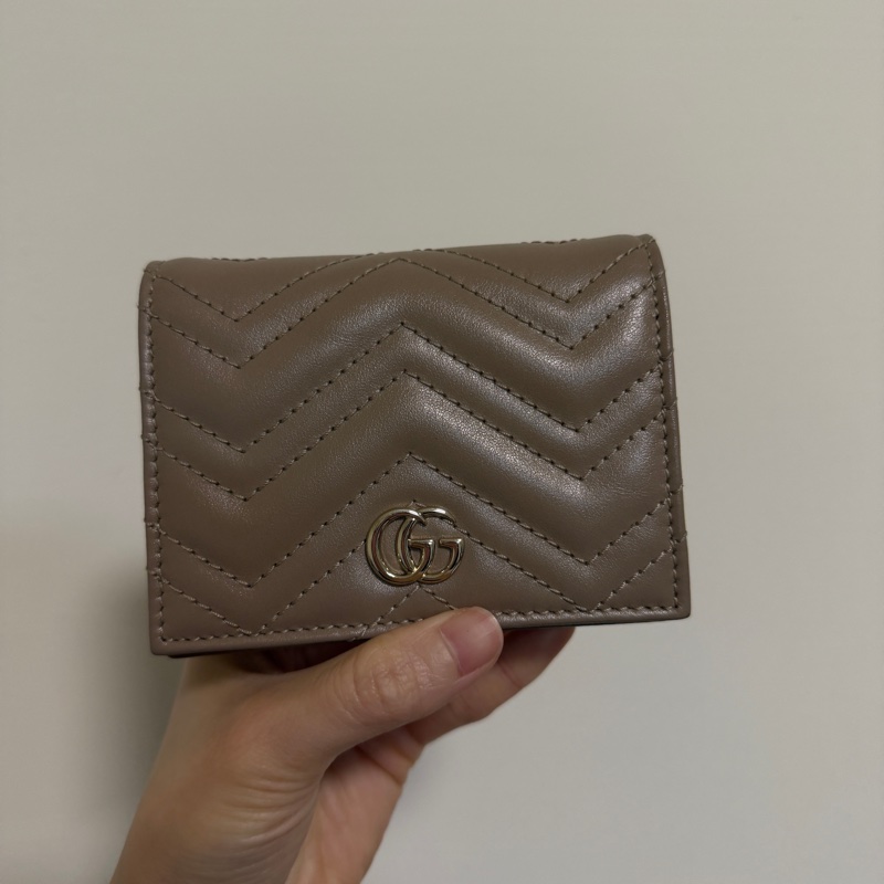 Gucci 深奶茶牛皮金釦mini 短夾-0