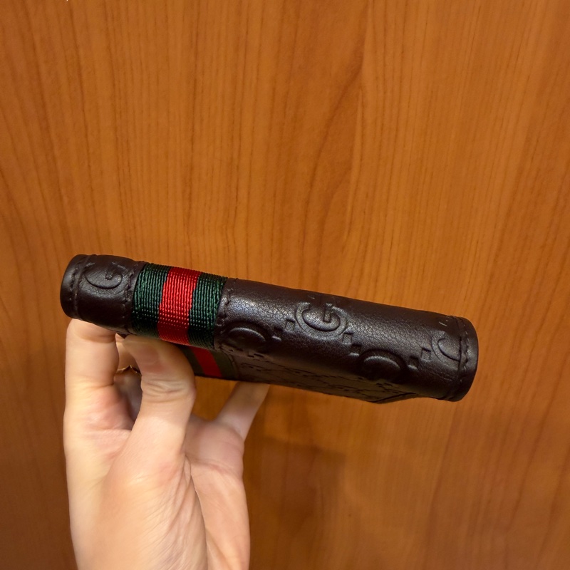 Gucci 咖牛皮GG壓紋對開短夾-3