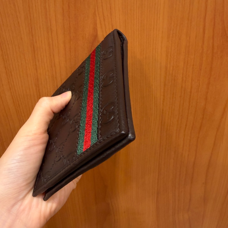 Gucci 咖牛皮GG壓紋對開短夾-5