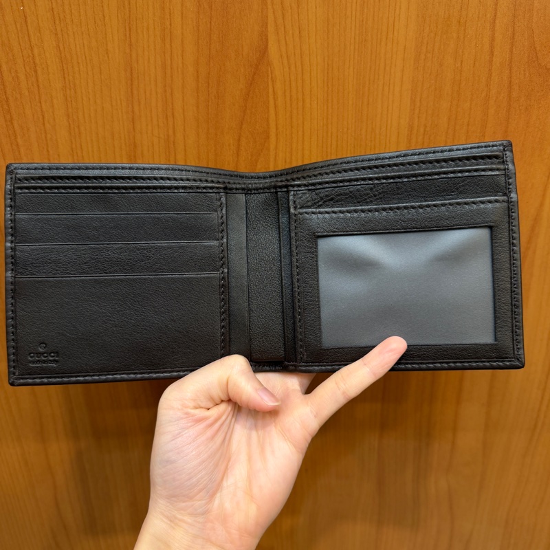 Gucci 咖牛皮GG壓紋對開短夾-6