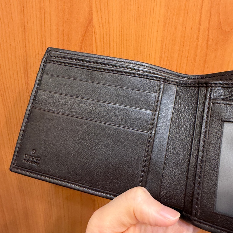 Gucci 咖牛皮GG壓紋對開短夾-7