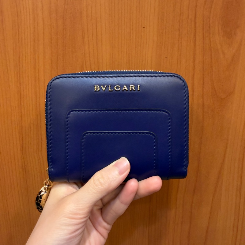 Bvlgari 深藍牛皮金釦Forever 蛇頭ㄇ拉零錢卡包-0