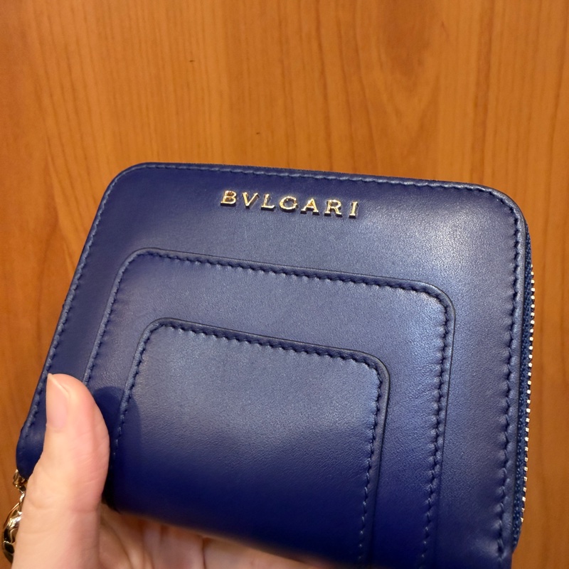 Bvlgari 深藍牛皮金釦Forever 蛇頭ㄇ拉零錢卡包-1