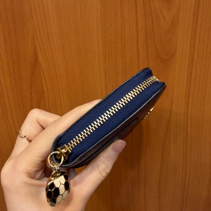 Bvlgari 深藍牛皮金釦Forever 蛇頭ㄇ拉零錢卡包-3