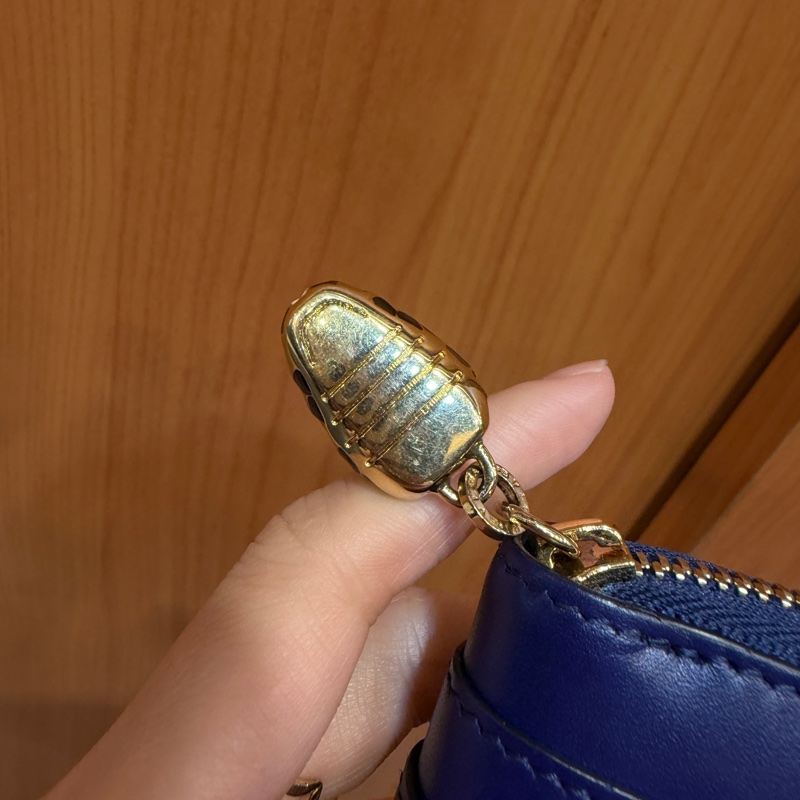 Bvlgari 深藍牛皮金釦Forever 蛇頭ㄇ拉零錢卡包-5