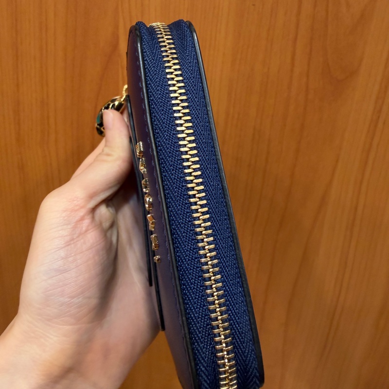 Bvlgari 深藍牛皮金釦Forever 蛇頭ㄇ拉零錢卡包-6