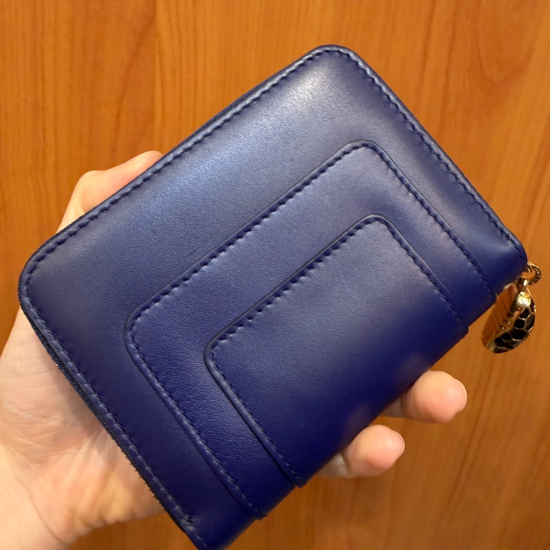 Bvlgari 深藍牛皮金釦Forever 蛇頭ㄇ拉零錢卡包-7