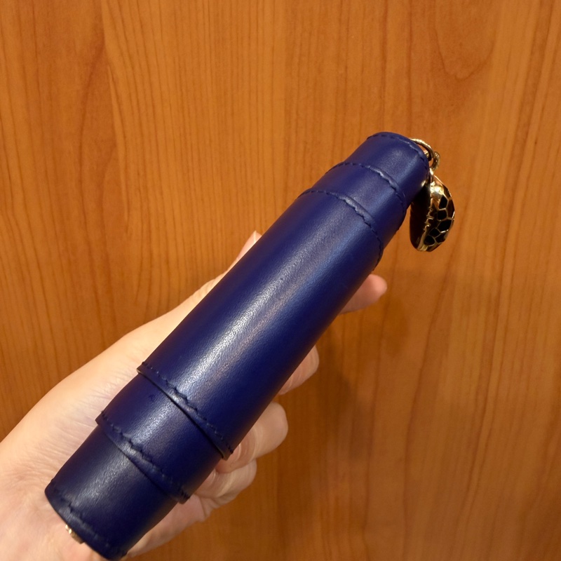 Bvlgari 深藍牛皮金釦Forever 蛇頭ㄇ拉零錢卡包-8