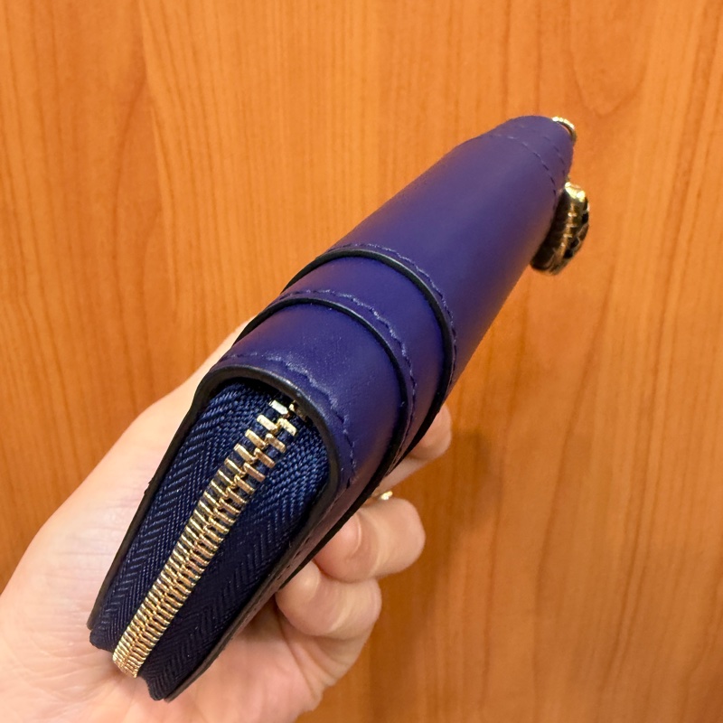 Bvlgari 深藍牛皮金釦Forever 蛇頭ㄇ拉零錢卡包-9