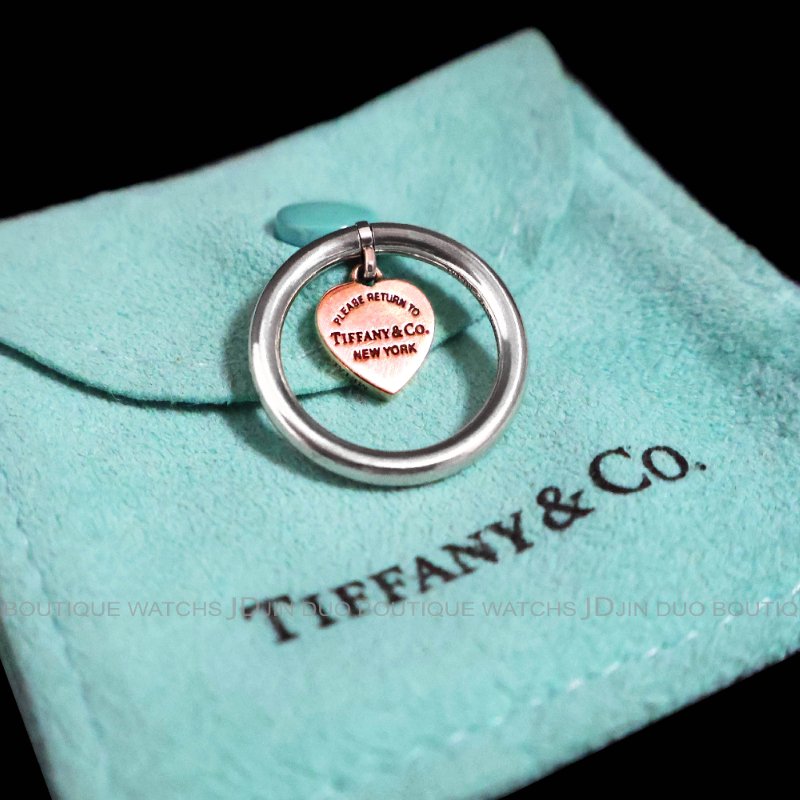 金鐸精品~C783 TIFFANY&CO. 蒂芙尼 T&CO. 合成金屬玫瑰金心形吊飾925純銀戒指-0