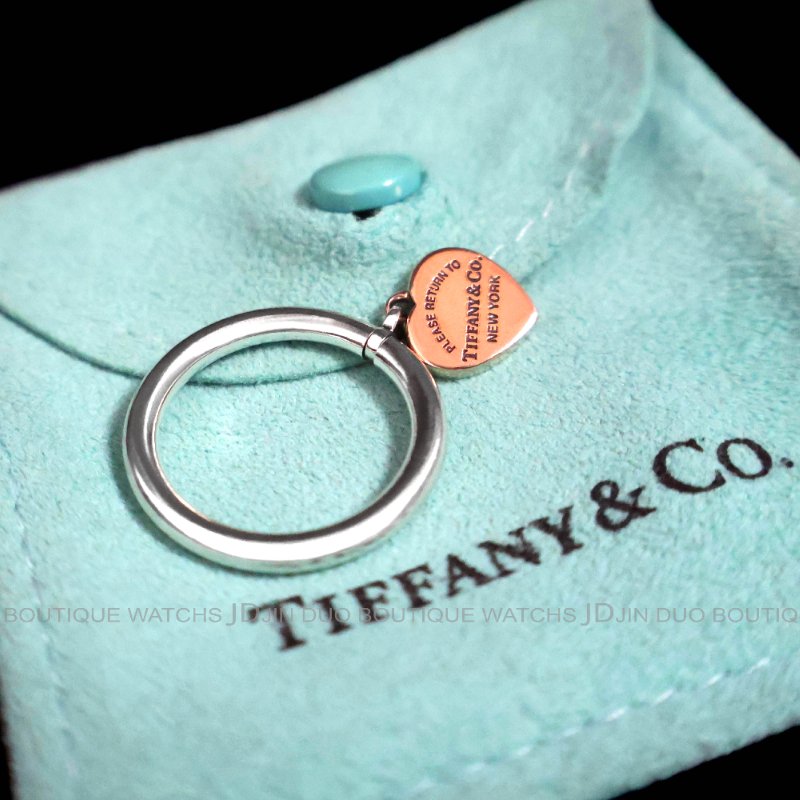 金鐸精品~C783 TIFFANY&CO. 蒂芙尼 T&CO. 合成金屬玫瑰金心形吊飾925純銀戒指-1