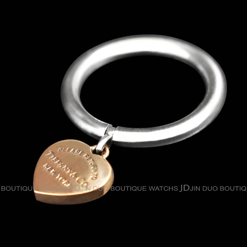 金鐸精品~C783 TIFFANY&CO. 蒂芙尼 T&CO. 合成金屬玫瑰金心形吊飾925純銀戒指-3