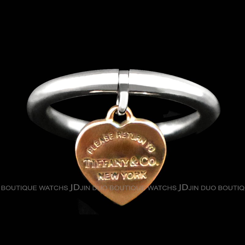 金鐸精品~C783 TIFFANY&CO. 蒂芙尼 T&CO. 合成金屬玫瑰金心形吊飾925純銀戒指-5