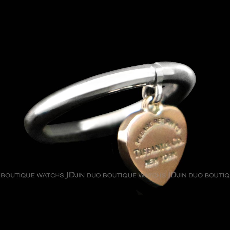 金鐸精品~C783 TIFFANY&CO. 蒂芙尼 T&CO. 合成金屬玫瑰金心形吊飾925純銀戒指-6