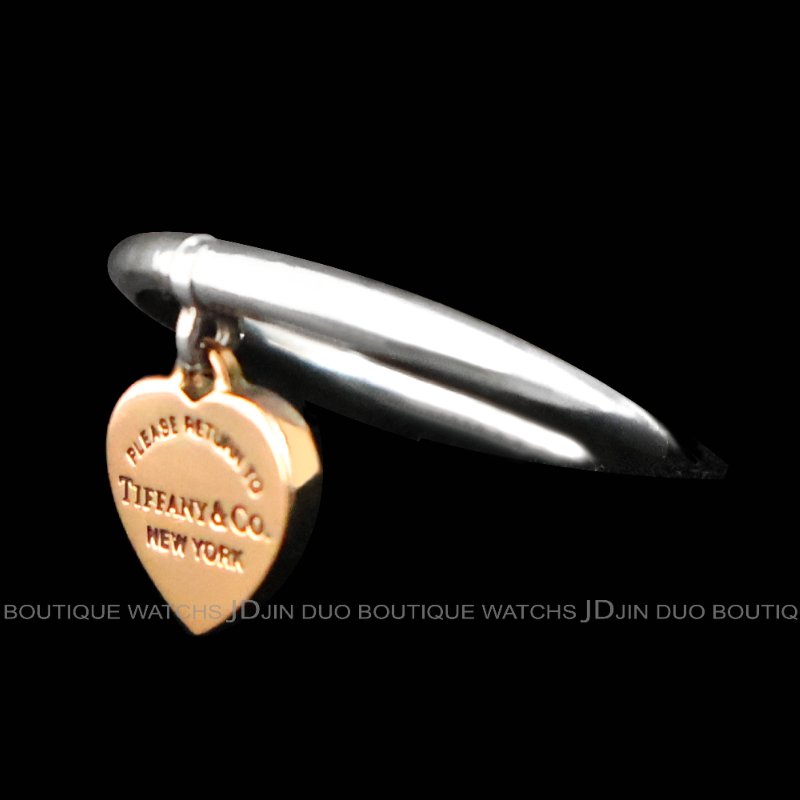 金鐸精品~C783 TIFFANY&CO. 蒂芙尼 T&CO. 合成金屬玫瑰金心形吊飾925純銀戒指-7