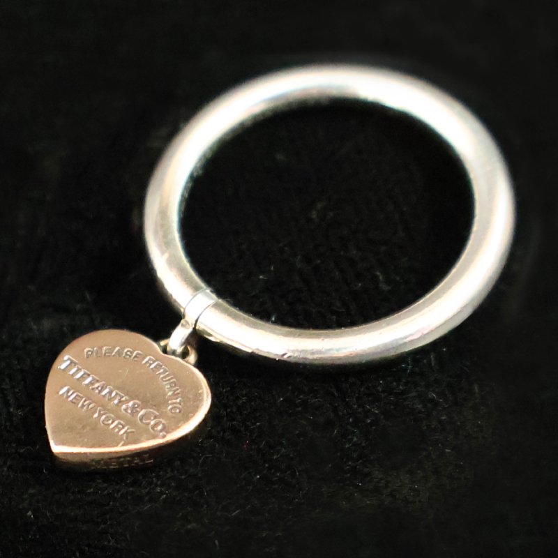 金鐸精品~C783 TIFFANY&CO. 蒂芙尼 T&CO. 合成金屬玫瑰金心形吊飾925純銀戒指-8