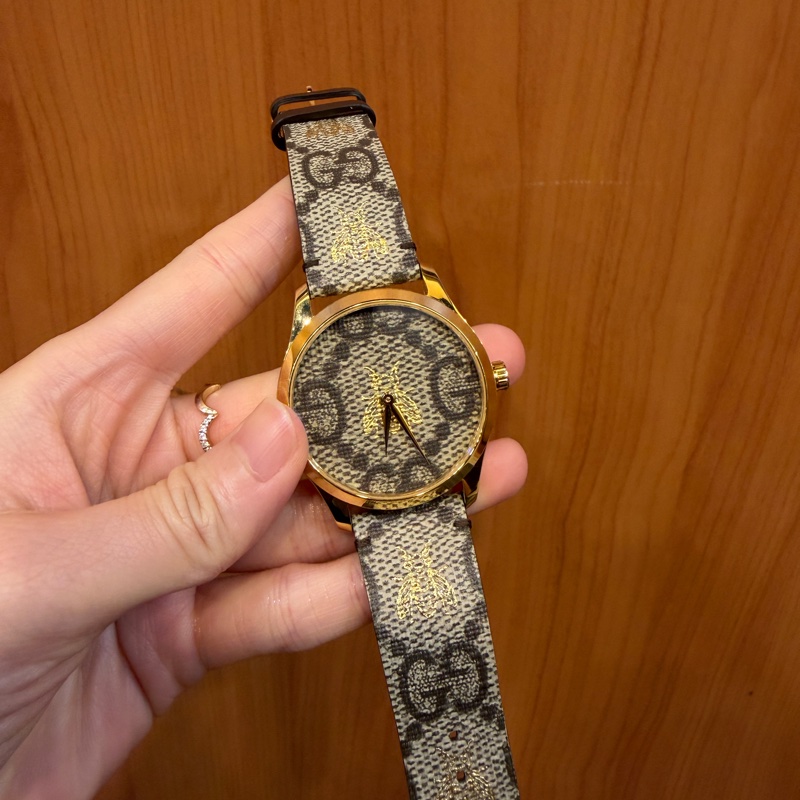 Gucci 金色錶殼蜜蜂石英腕錶-0