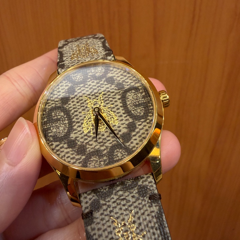 Gucci 金色錶殼蜜蜂石英腕錶-1