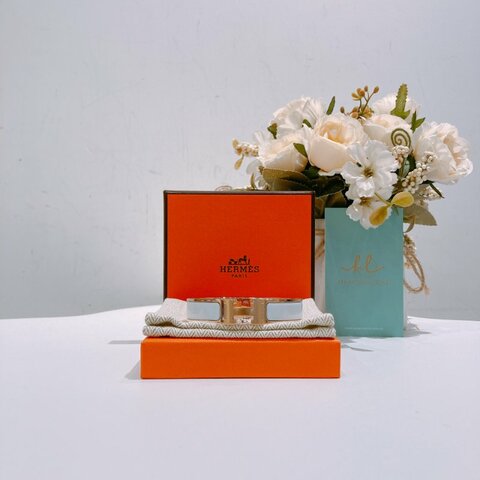 TW4739  Hermes 愛馬仕H扣手鐲 白色玫瑰金 Clic H Bracelet PM Blanc x RGHW