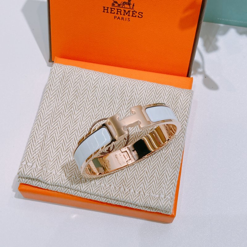 TW4739  Hermes 愛馬仕H扣手鐲 白色玫瑰金 Clic H Bracelet PM Blanc x RGHW-1