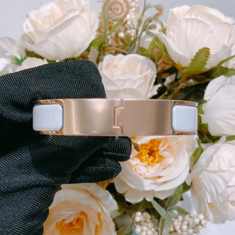 TW4739  Hermes 愛馬仕H扣手鐲 白色玫瑰金 Clic H Bracelet PM Blanc x RGHW-3