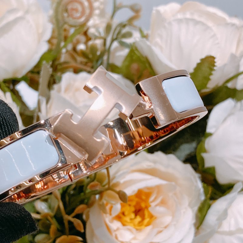 TW4739  Hermes 愛馬仕H扣手鐲 白色玫瑰金 Clic H Bracelet PM Blanc x RGHW-6