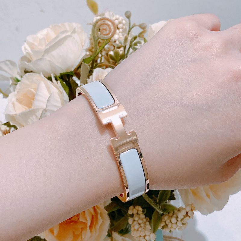 TW4739  Hermes 愛馬仕H扣手鐲 白色玫瑰金 Clic H Bracelet PM Blanc x RGHW-8