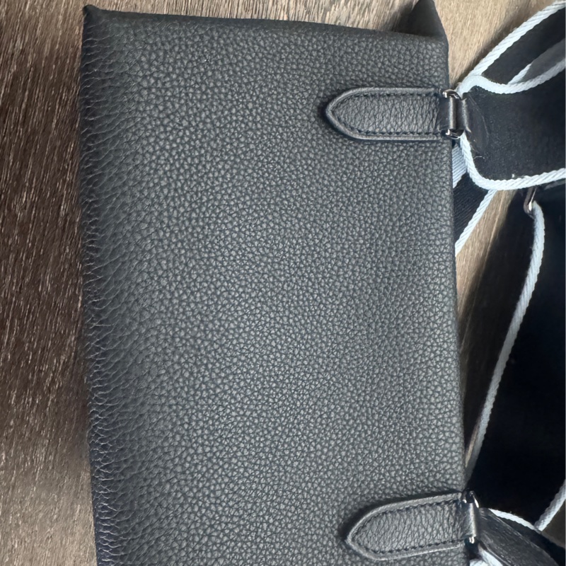 全新 爱馬仕Hermes2023 B刻。VIDE POCHES 黑配銀釦黑色冰藍色背帶-7