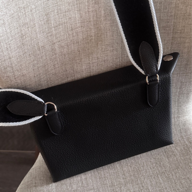 全新 爱馬仕Hermes2023 B刻。VIDE POCHES 黑配銀釦黑色冰藍色背帶-15