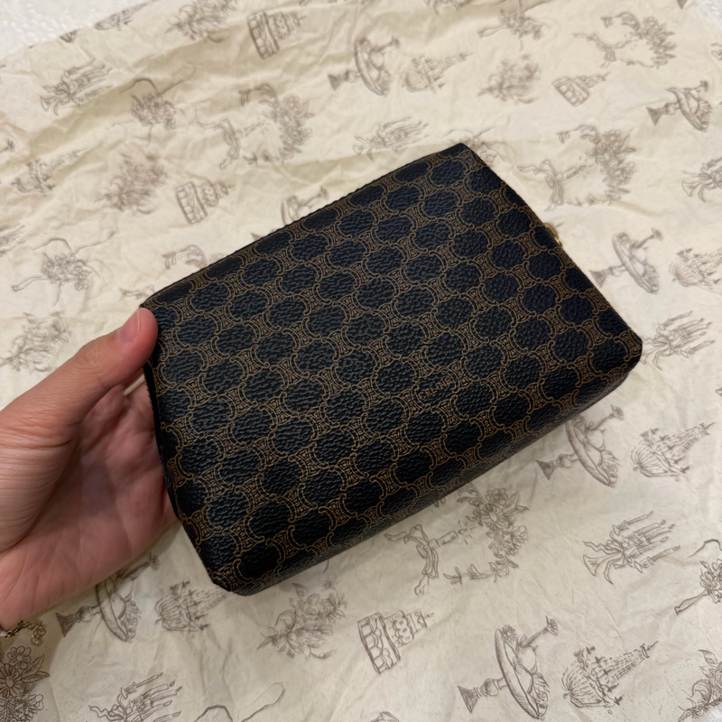 celine 賽琳 中古 黑色老花 黑花 小雲朵 手拿包-5