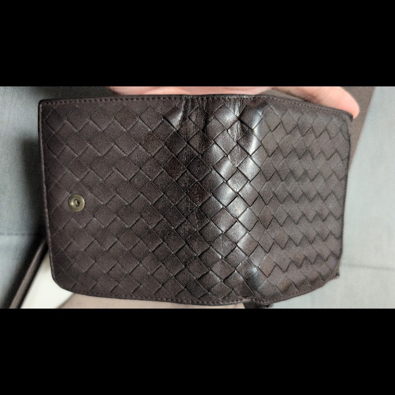 Bottega Veneta 經典編織扣式短夾 (咖啡色)-9